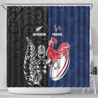 France And New Zealand Rugby Shower Curtain Les Bleus Rooster With Maori Tiki - Wonder Print Shop