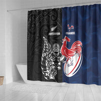 France And New Zealand Rugby Shower Curtain Les Bleus Rooster With Maori Tiki - Wonder Print Shop
