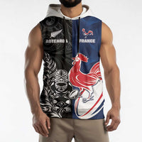 France And New Zealand Rugby Custom Sleeveless Hoodie Les Bleus Rooster With Maori Tiki - Wonder Print Shop