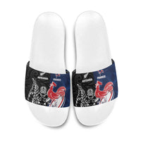 France And New Zealand Rugby Slide Sandals Les Bleus Rooster With Maori Tiki - Wonder Print Shop