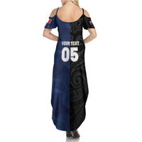 France And New Zealand Rugby Custom Summer Maxi Dress Les Bleus Rooster With Maori Tiki - Wonder Print Shop