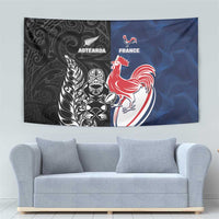 France And New Zealand Rugby Tapestry Les Bleus Rooster With Maori Tiki - Wonder Print Shop