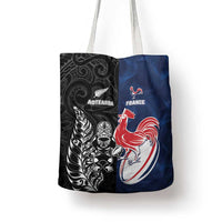 France And New Zealand Rugby Tote Bag Les Bleus Rooster With Maori Tiki - Wonder Print Shop