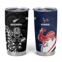 France And New Zealand Rugby Custom Tumbler Cup Les Bleus Rooster With Maori Tiki - Wonder Print Shop