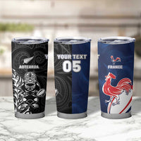 France And New Zealand Rugby Custom Tumbler Cup Les Bleus Rooster With Maori Tiki - Wonder Print Shop