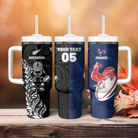 France And New Zealand Rugby Custom Tumbler With Handle Les Bleus Rooster With Maori Tiki - Wonder Print Shop