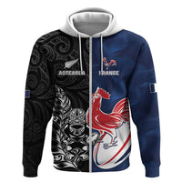 France And New Zealand Rugby Custom Zip Hoodie Les Bleus Rooster With Maori Tiki - Wonder Print Shop