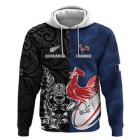 France And New Zealand Rugby Custom Zip Hoodie Les Bleus Rooster With Maori Tiki - Wonder Print Shop