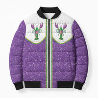 Mardi Gras Crawfish Bomber Puffer Jacket Western Yoke Glitter Style