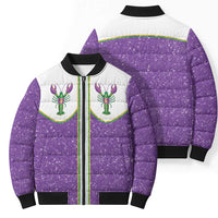 Mardi Gras Crawfish Bomber Puffer Jacket Western Yoke Glitter Style