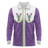Mardi Gras Crawfish Long Sleeve Polo Shirt Western Yoke Glitter Style
