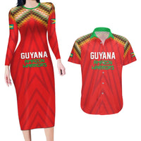 Custom Guyana Cricket Couples Matching Long Sleeve Bodycon Dress and Hawaiian Shirt Go Amazon Warriors