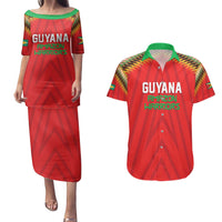 Custom Guyana Cricket Couples Matching Puletasi and Hawaiian Shirt Go Amazon Warriors