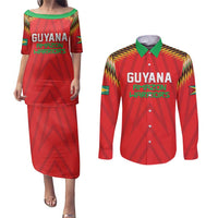 Custom Guyana Cricket Couples Matching Puletasi and Long Sleeve Button Shirt Go Amazon Warriors