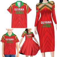 Custom Guyana Cricket Family Matching Long Sleeve Bodycon Dress and Hawaiian Shirt Go Amazon Warriors