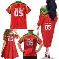 Custom Guyana Cricket Family Matching Off The Shoulder Long Sleeve Dress and Hawaiian Shirt Go Amazon Warriors