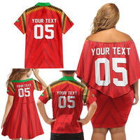 Custom Guyana Cricket Family Matching Off Shoulder Short Dress and Hawaiian Shirt Go Amazon Warriors