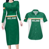 Custom Ireland Rugby Couples Matching Long Sleeve Bodycon Dress and Hawaiian Shirt Old Retro Style