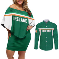 Custom Ireland Rugby Couples Matching Off Shoulder Short Dress and Long Sleeve Button Shirt Old Retro Style