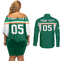 Custom Ireland Rugby Couples Matching Off Shoulder Short Dress and Long Sleeve Button Shirt Old Retro Style