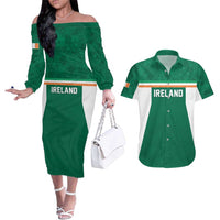 Custom Ireland Rugby Couples Matching Off The Shoulder Long Sleeve Dress and Hawaiian Shirt Old Retro Style