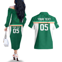Custom Ireland Rugby Couples Matching Off The Shoulder Long Sleeve Dress and Hawaiian Shirt Old Retro Style