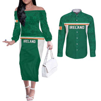 Custom Ireland Rugby Couples Matching Off The Shoulder Long Sleeve Dress and Long Sleeve Button Shirt Old Retro Style
