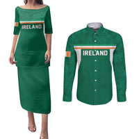 Custom Ireland Rugby Couples Matching Puletasi and Long Sleeve Button Shirt Old Retro Style