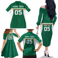 Custom Ireland Rugby Family Matching Off The Shoulder Long Sleeve Dress and Hawaiian Shirt Old Retro Style