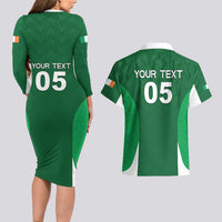 Custom Ireland Rugby Couples Matching Long Sleeve Bodycon Dress and Hawaiian Shirt Irish Celtic Shamrock