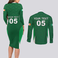 Custom Ireland Rugby Couples Matching Long Sleeve Bodycon Dress and Long Sleeve Button Shirt Irish Celtic Shamrock