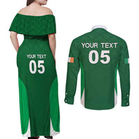 Custom Ireland Rugby Couples Matching Off Shoulder Maxi Dress and Long Sleeve Button Shirt Irish Celtic Shamrock