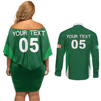 Custom Ireland Rugby Couples Matching Off Shoulder Short Dress and Long Sleeve Button Shirt Irish Celtic Shamrock
