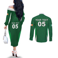 Custom Ireland Rugby Couples Matching Off The Shoulder Long Sleeve Dress and Long Sleeve Button Shirt Irish Celtic Shamrock