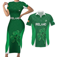 Custom Ireland Rugby Couples Matching Short Sleeve Bodycon Dress and Hawaiian Shirt Irish Celtic Shamrock