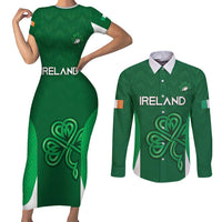 Custom Ireland Rugby Couples Matching Short Sleeve Bodycon Dress and Long Sleeve Button Shirt Irish Celtic Shamrock