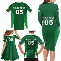 Custom Ireland Rugby Family Matching Long Sleeve Bodycon Dress and Hawaiian Shirt Irish Celtic Shamrock