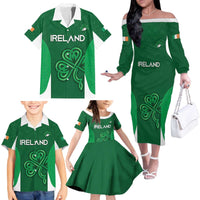 Custom Ireland Rugby Family Matching Off The Shoulder Long Sleeve Dress and Hawaiian Shirt Irish Celtic Shamrock