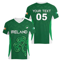 Custom Ireland Rugby Women V-Neck T-Shirt Irish Celtic Shamrock