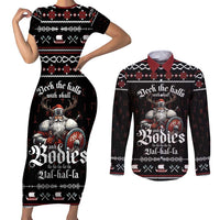 Funny Vikings Christmas Couples Matching Short Sleeve Bodycon Dress and Long Sleeve Button Shirt Falalalala Valhalla LT05 - Wonder Print Shop