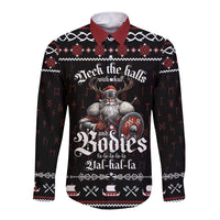 Funny Vikings Christmas Long Sleeve Button Shirt Falalalala Valhalla LT05 - Wonder Print Shop