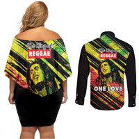 Reggae Legend Couples Matching Off Shoulder Short Dress and Long Sleeve Button Shirt Love The Life You Live Live The Life You Love