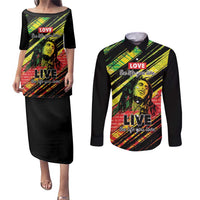 Reggae Legend Couples Matching Puletasi and Long Sleeve Button Shirt Love The Life You Live Live The Life You Love