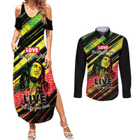 Reggae Legend Couples Matching Summer Maxi Dress and Long Sleeve Button Shirt Love The Life You Live Live The Life You Love