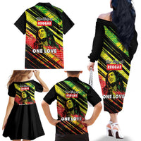 Reggae Legend Family Matching Off The Shoulder Long Sleeve Dress and Hawaiian Shirt Love The Life You Live Live The Life You Love