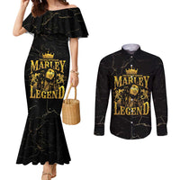 Reggae King Marley Couples Matching Mermaid Dress and Long Sleeve Button Shirt Gold Lion