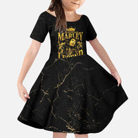 Reggae King Marley Family Matching Long Sleeve Bodycon Dress and Hawaiian Shirt Gold Lion