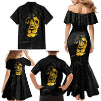 Reggae King Marley Family Matching Mermaid Dress and Hawaiian Shirt Gold Lion