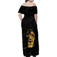 Reggae King Marley Family Matching Off Shoulder Maxi Dress and Hawaiian Shirt Gold Lion LT05 - Wonder Print Shop