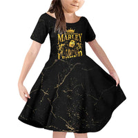 Reggae King Marley Family Matching Off Shoulder Short Dress and Hawaiian Shirt Gold Lion LT05 - Wonder Print Shop